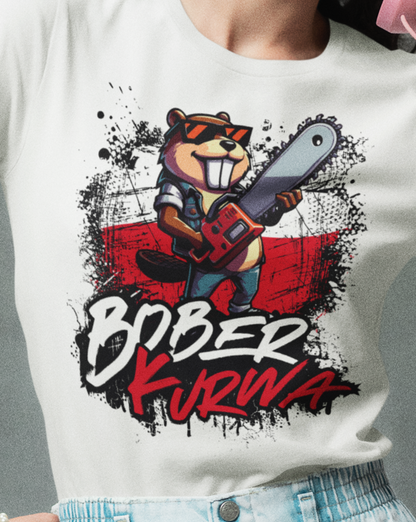 'Kurwa Bober Meme' Biber mit Kettensäge und polnischer Flagge - Premium Organic T-Shirt für Frauen