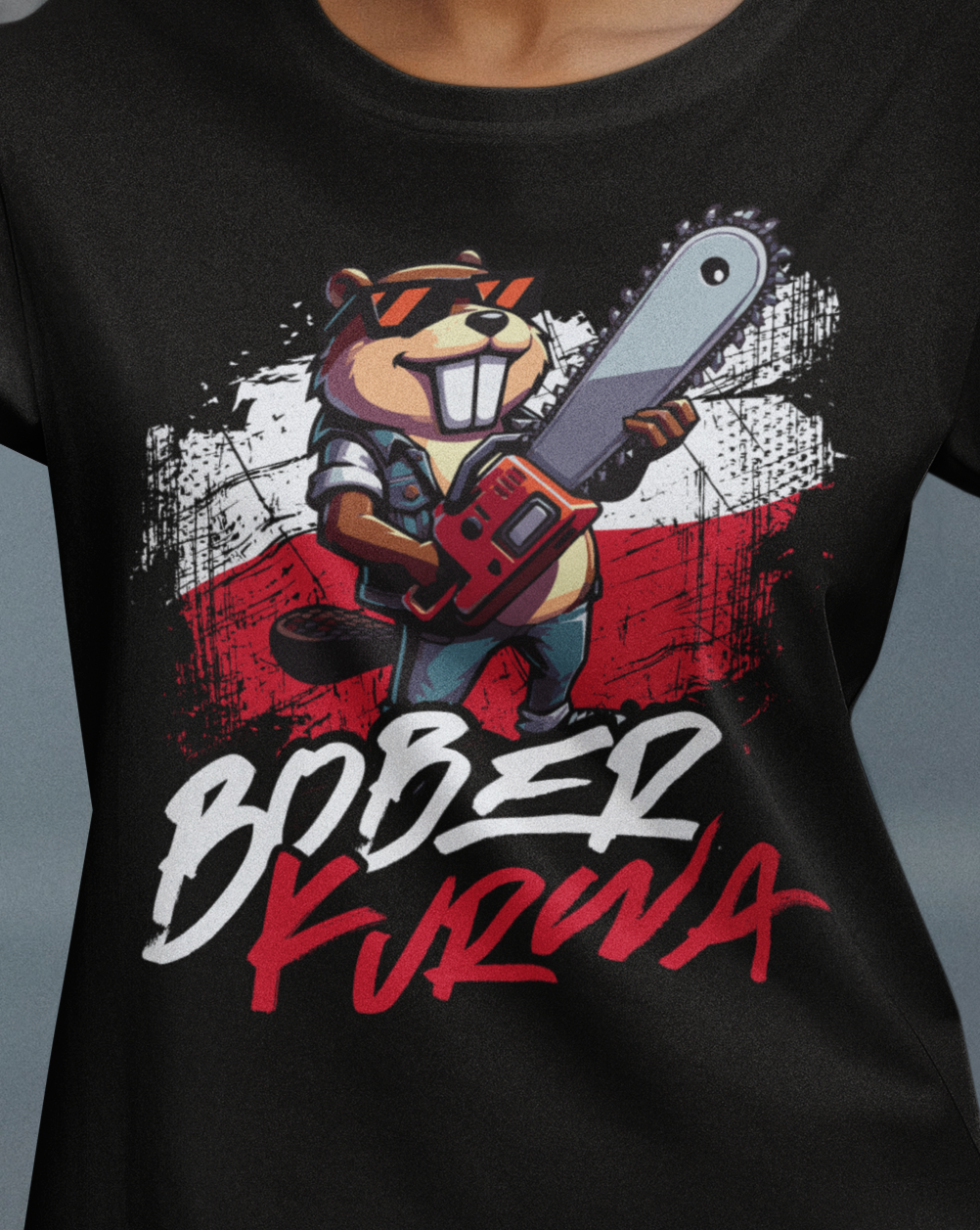 'Kurwa Bober Meme' Biber mit Kettensäge und polnischer Flagge - Premium Organic T-Shirt für Frauen