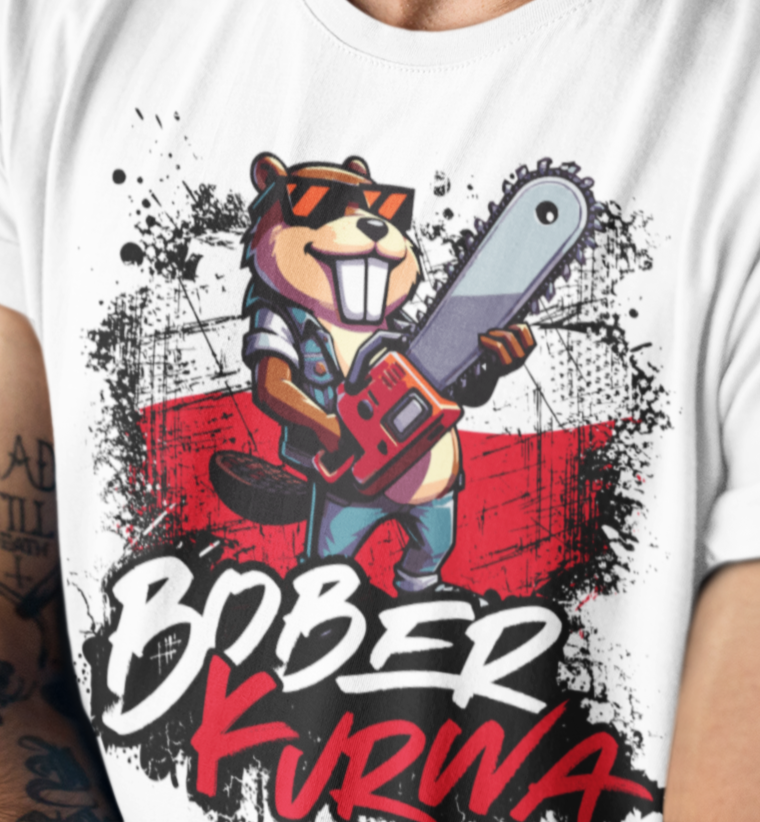 'Kurwa Bober Meme' Biber mit Kettensäge und polnischer Flagge - Premium Organic T-Shirt