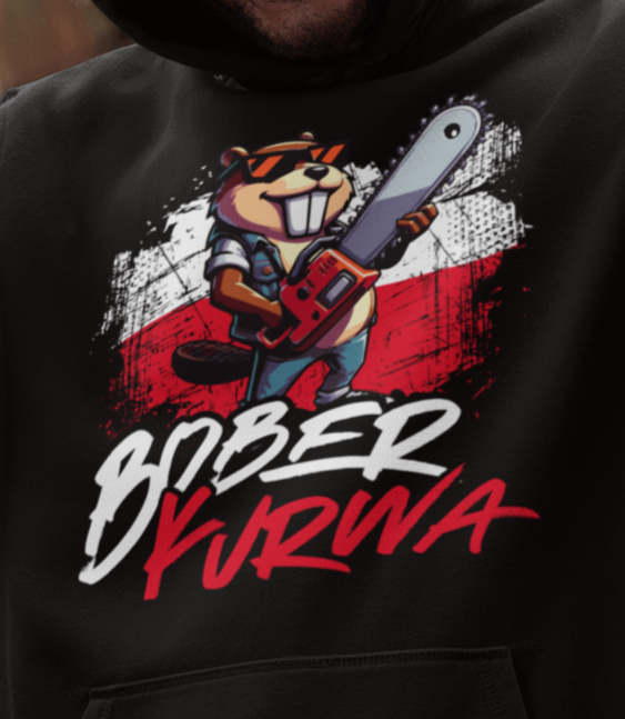 'Kurwa Bober Meme' Biber mit Kettensäge und polnischer Flagge - Premium Hoodie