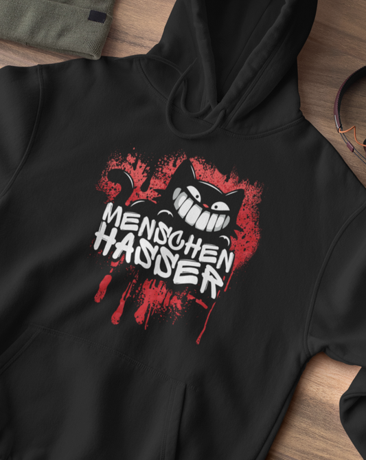 'Menschenhasser' - Schwarze Grinsekatze mit Graffiti | Premium Hoodie