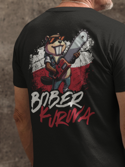 'Kurwa Bober Meme' Biber mit Kettensäge und polnischer Flagge | Premium Organic T-Shirt mit Backprint