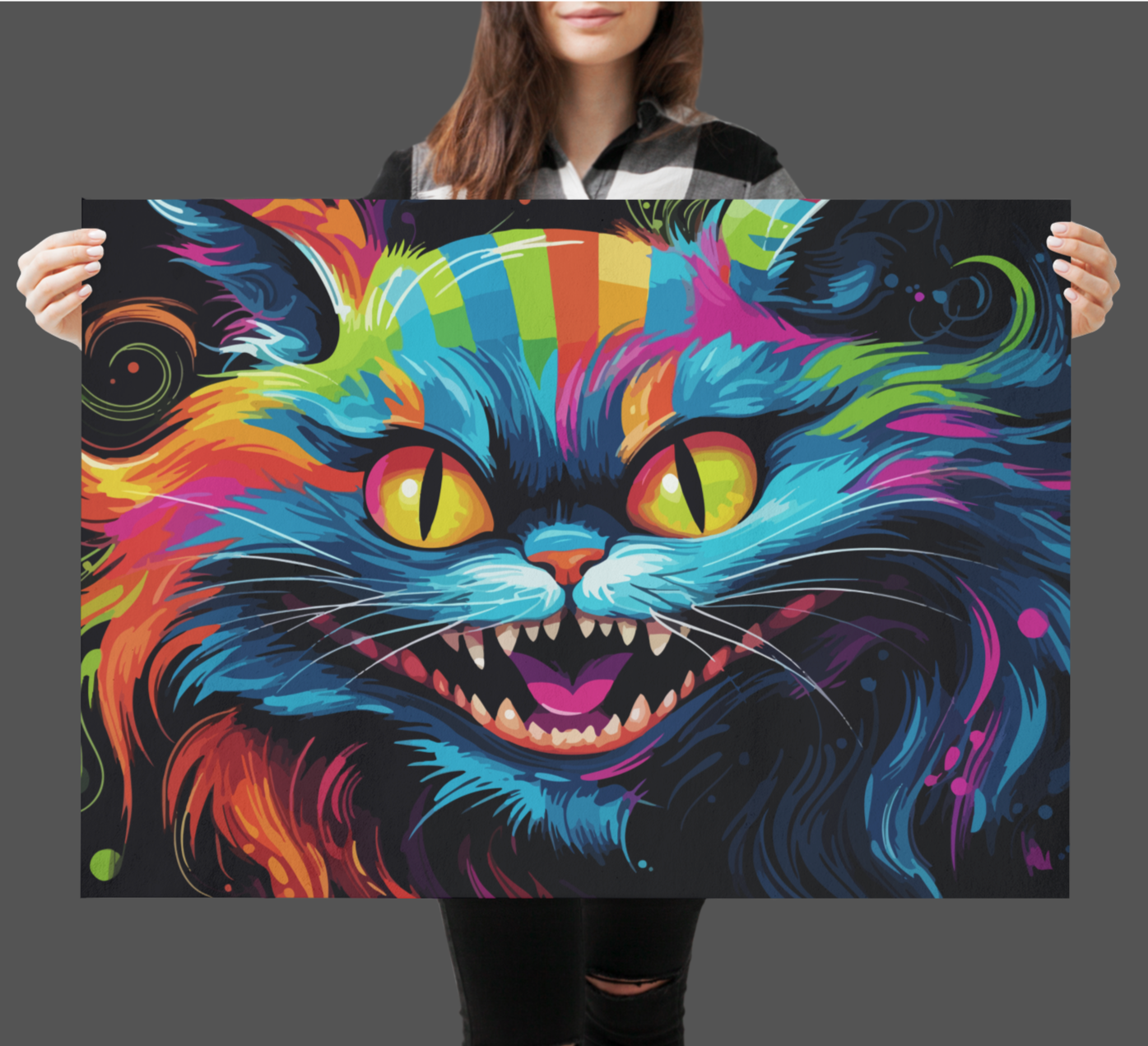 Bunte Grinsekatze Psychedelic Art Canvas