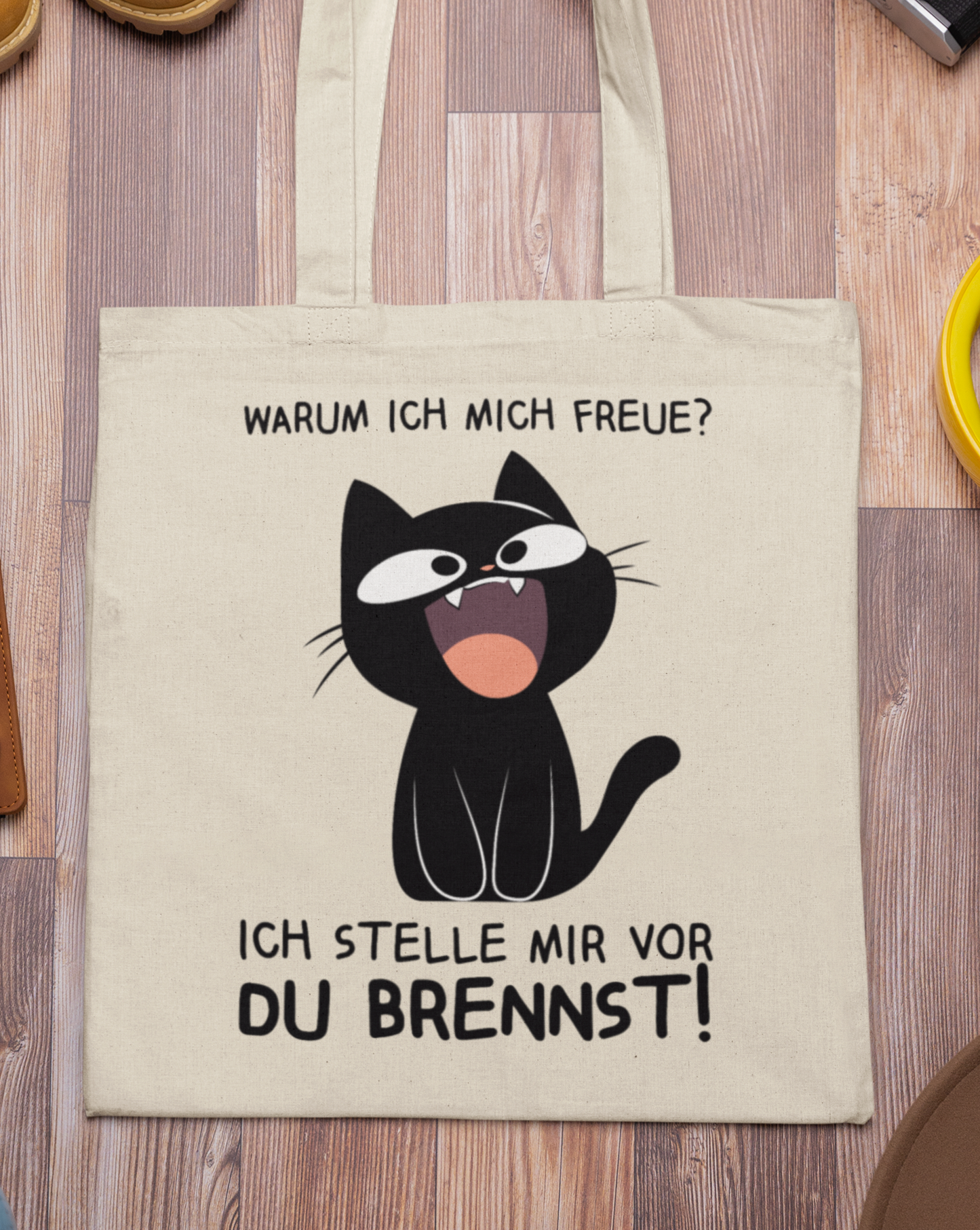 'Ich stelle mir vor Du brennst' - Süße schwarze Katze | Jutebeutel