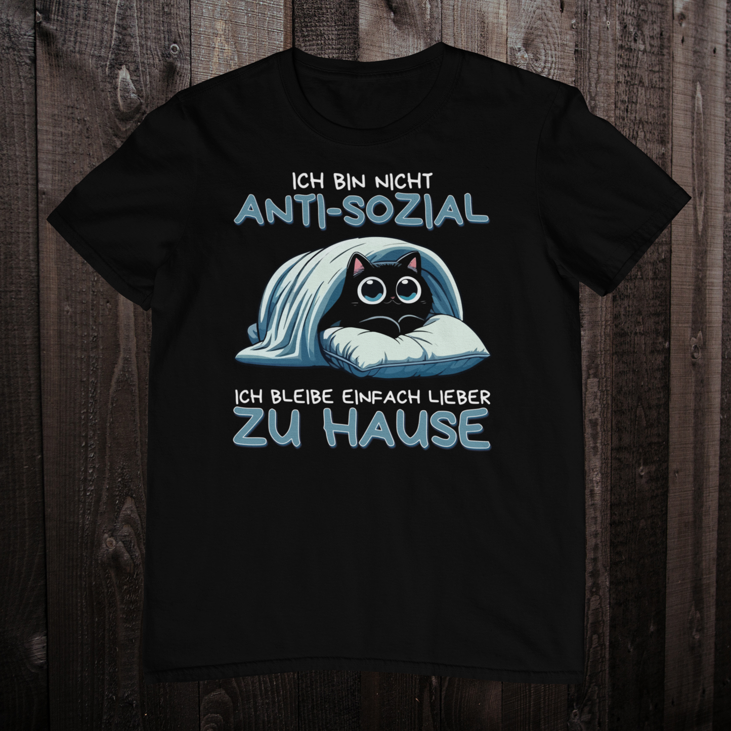 'Ich bin nicht anti-sozial' Süße Katze mit Bettdecke und Kissen T-Shirt