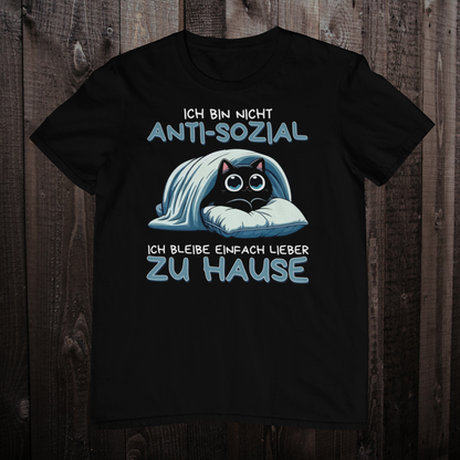 'Ich bin nicht anti-sozial' Süße Katze mit Bettdecke und Kissen T-Shirt