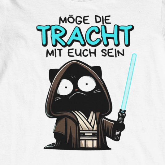 'Möge die Tracht mit euch sein' Schwarze Katze mit Lichtschwert T-Shirt