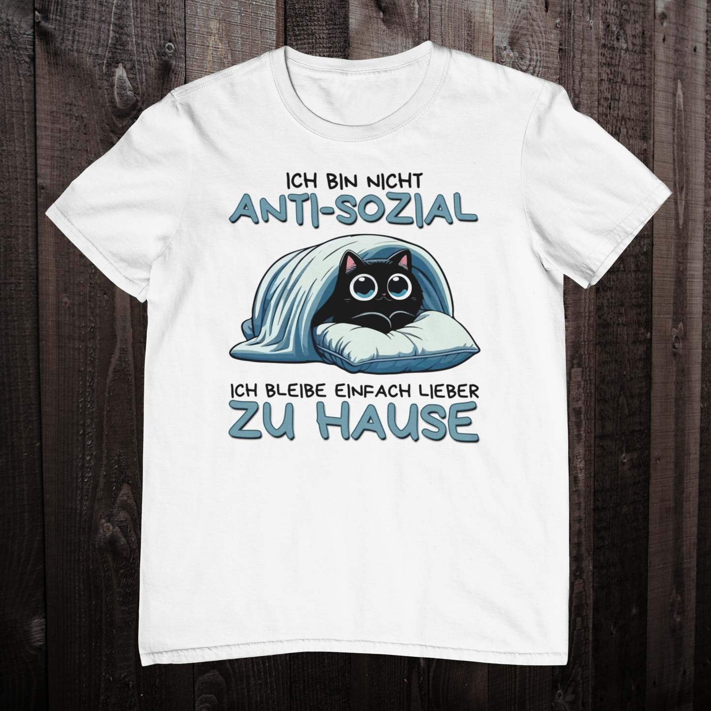 'Ich bin nicht anti-sozial' Süße Katze mit Bettdecke und Kissen T-Shirt