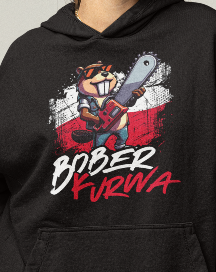 'Kurwa Bober Meme' Biber mit Kettensäge und polnischer Flagge - Oversized Hoodie