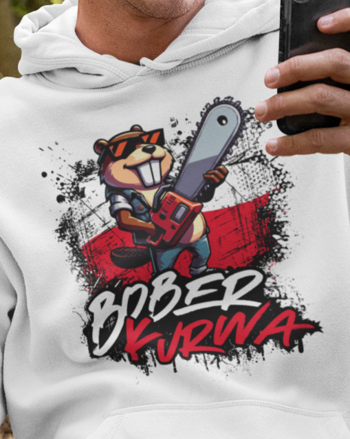 'Kurwa Bober Meme' Biber mit Kettensäge und polnischer Flagge - Premium Hoodie