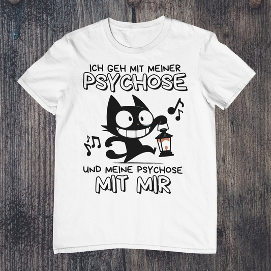 'Ich geh mit meiner Psychose' - Schwarze Katze in der Nacht T-Shirt